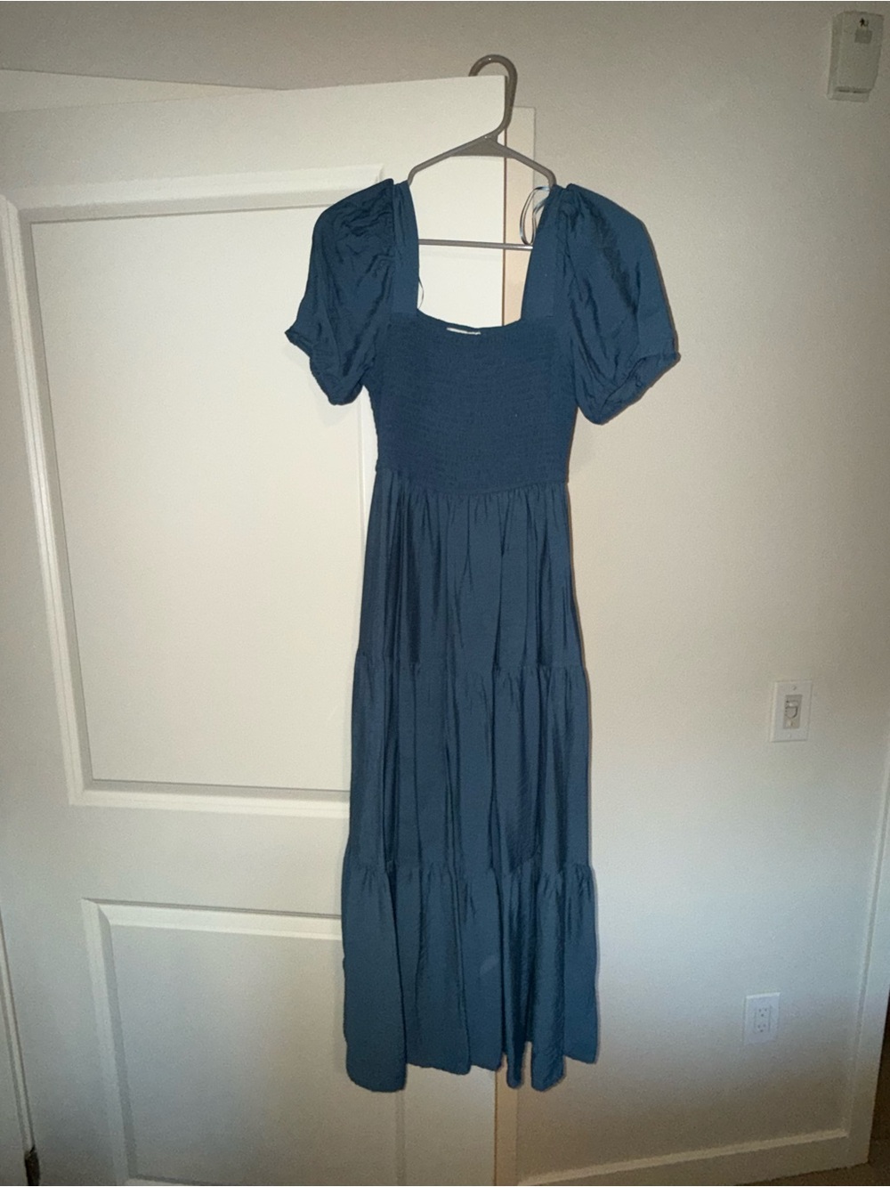 Classic Blue Puff-Sleeve Maxi Dress
